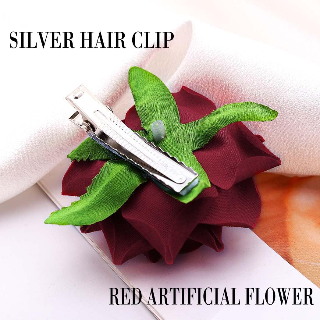 Large Flower Hair Barrette Red Rose Hairclip Hawaiian Hairpin Boho Hair Accessories for Women 2PCS - Image 3