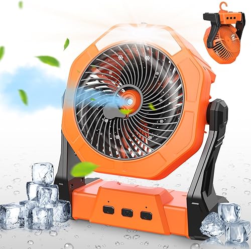Miniatura 9 de Ausic Ventiladores portátiles de niebla para campamento, [máximo 35 horas de funcionamiento] Ventilador de refrigeración al aire libre para patios