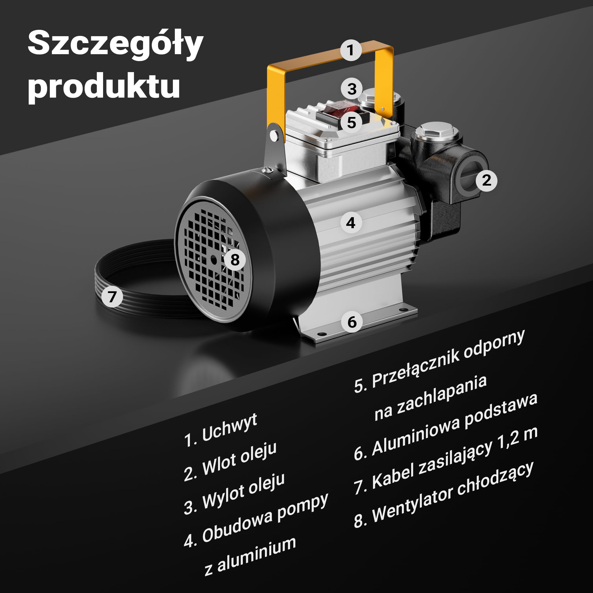 Wiltec Pompa do oleju napędowego i opałowego 550 W 20-60 l/min 260 V, samozasysająca, z ochroną przed przegrzaniem i uchwytem, do przepompowania