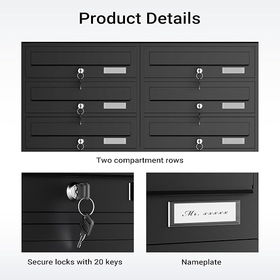 Mailbox System 10 Doors black Letterbox Postbox Pillar Letter Mail Post Box