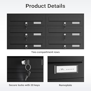 Mailbox System 10 Doors black Letterbox Postbox Pillar Letter Mail Post Box