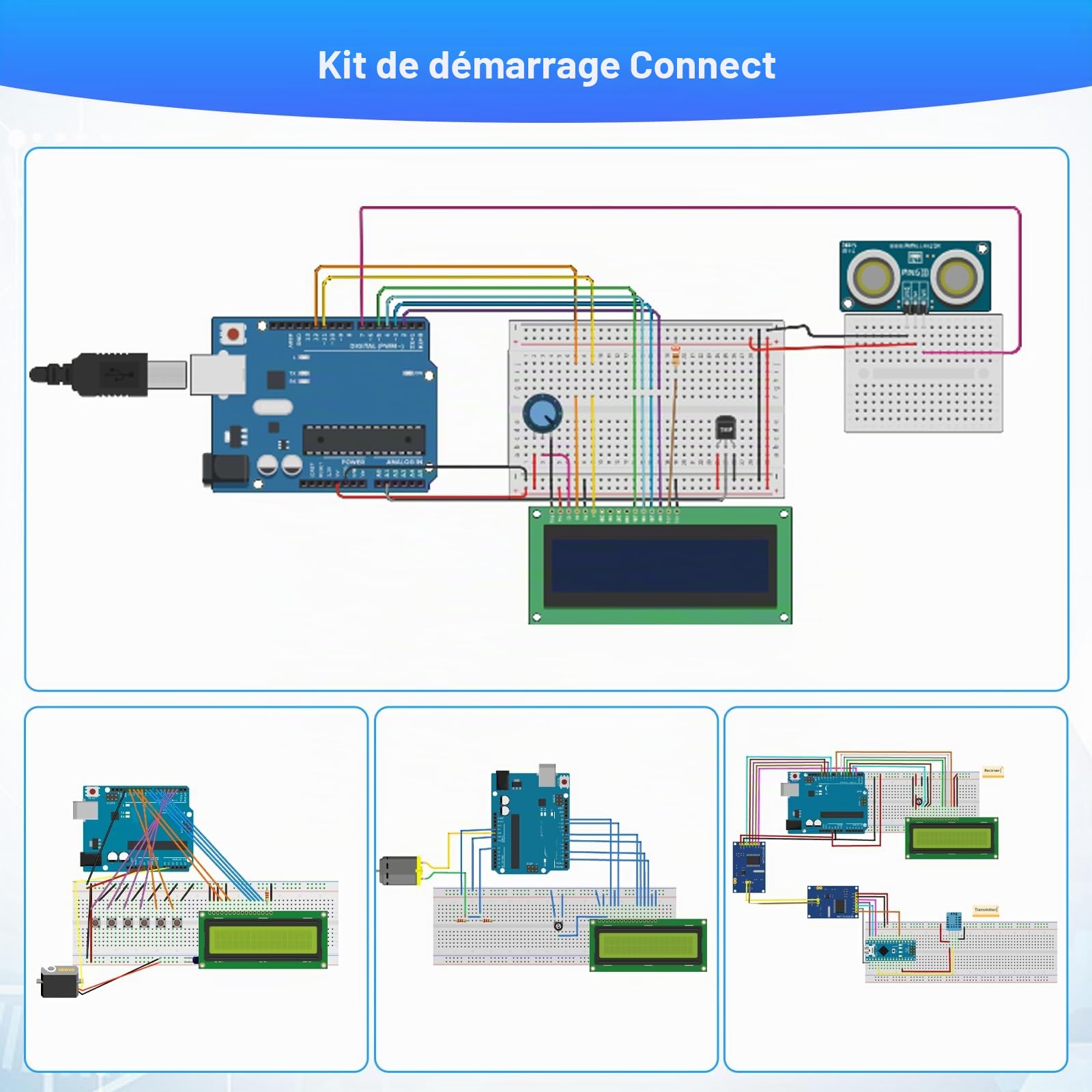 Kit de démarrage avec kit électronique Arduino y compris modules Rev3, relais, servo 9G, planche d'essai, différentes LED, capteur, résistance compatible avec le kit de démarrage Arduino avec