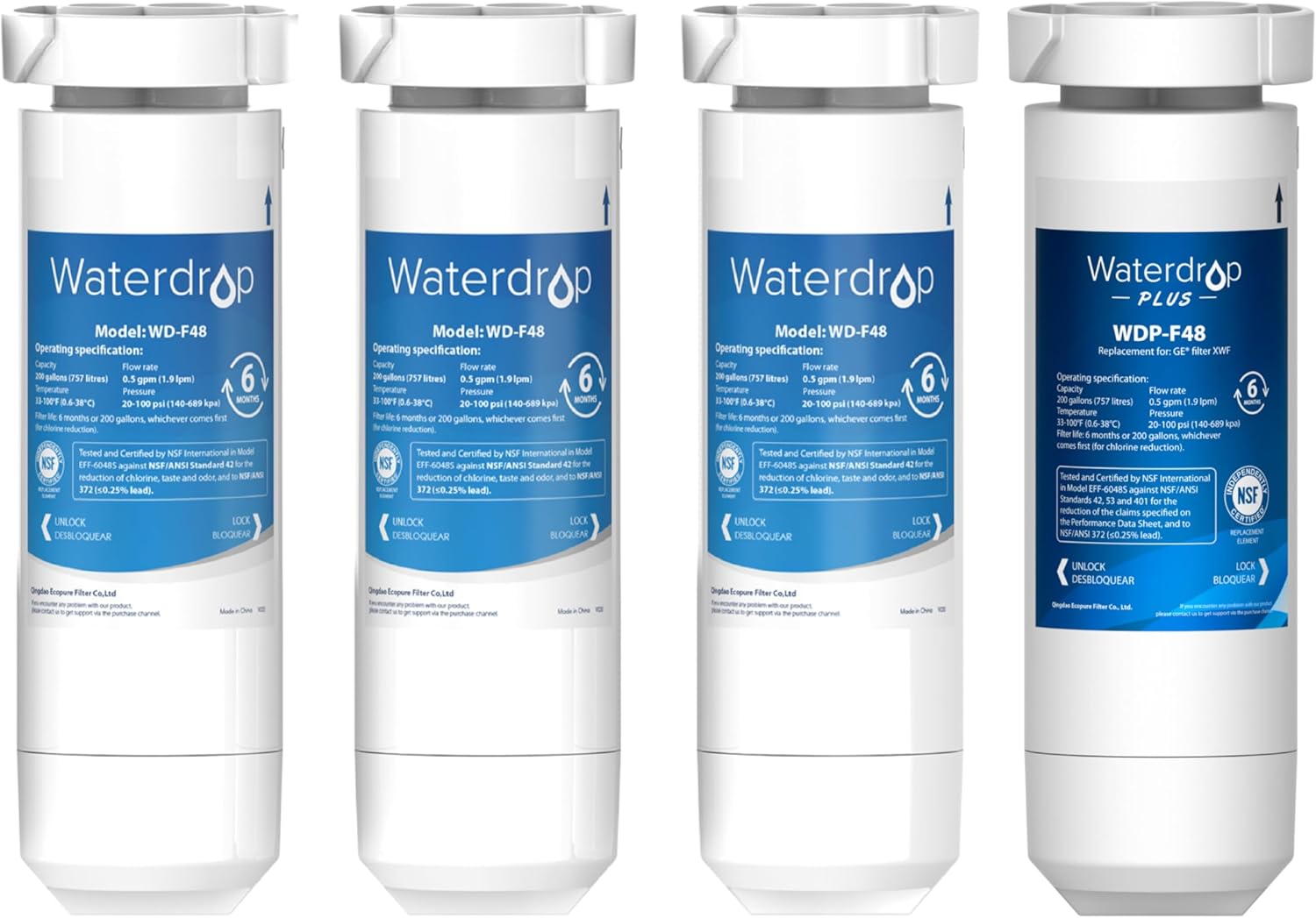 Waterdrop XWF Water Filter for GE® XWF Refrigerator, Replacement for GE® XWF, WR17X30702, NSF 401&53&42 Certified, 𝐑𝐞𝐝𝐮𝐜𝐢𝐧𝐠 𝐏𝐅𝐀𝐒