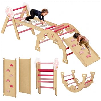 Hipicute Pikler Triangle Set, Pink with Artboard for Toddlers 1-5 Year Old