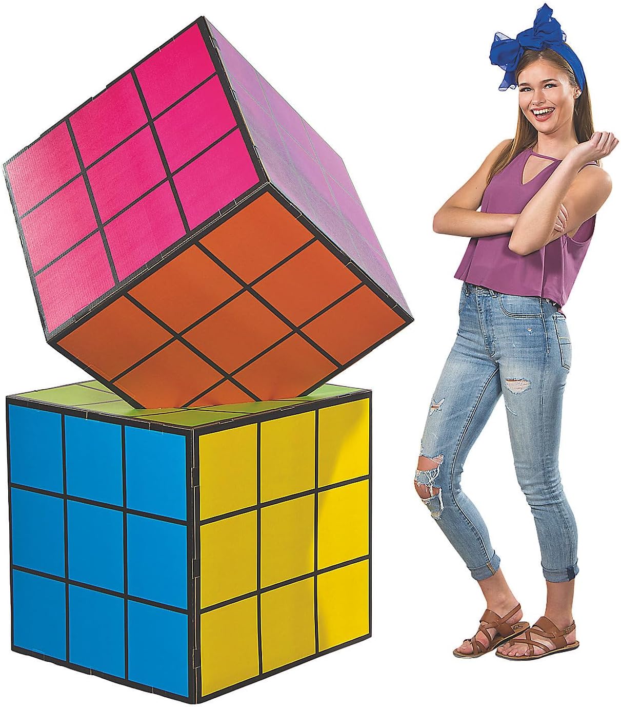 Fun Express Party Favors Magic Cube Puzzle 3D Cardboard Stand-Up Decorations 2 Pack - Large Gaming Birthday Party Supplies for Kids Teens Adults | Brain Teaser Table Centerpiece Photo Backdrop