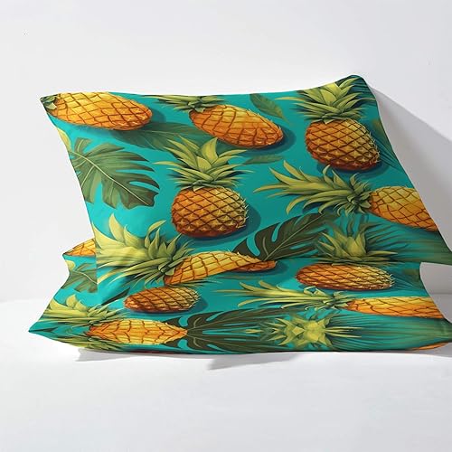 Miniatura 3 de Juego de sábanas de piña tamaño California King, sábanas de frutas tropicales, sábanas y fundas de almohada estampadas de 4 piezas, sábana bajera