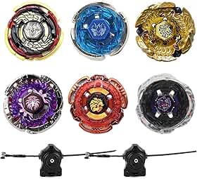 Conjunto Inicial de 6 Piões de Batalha Gyros Metal Fusion com Adesivos e Dois Lançadores.