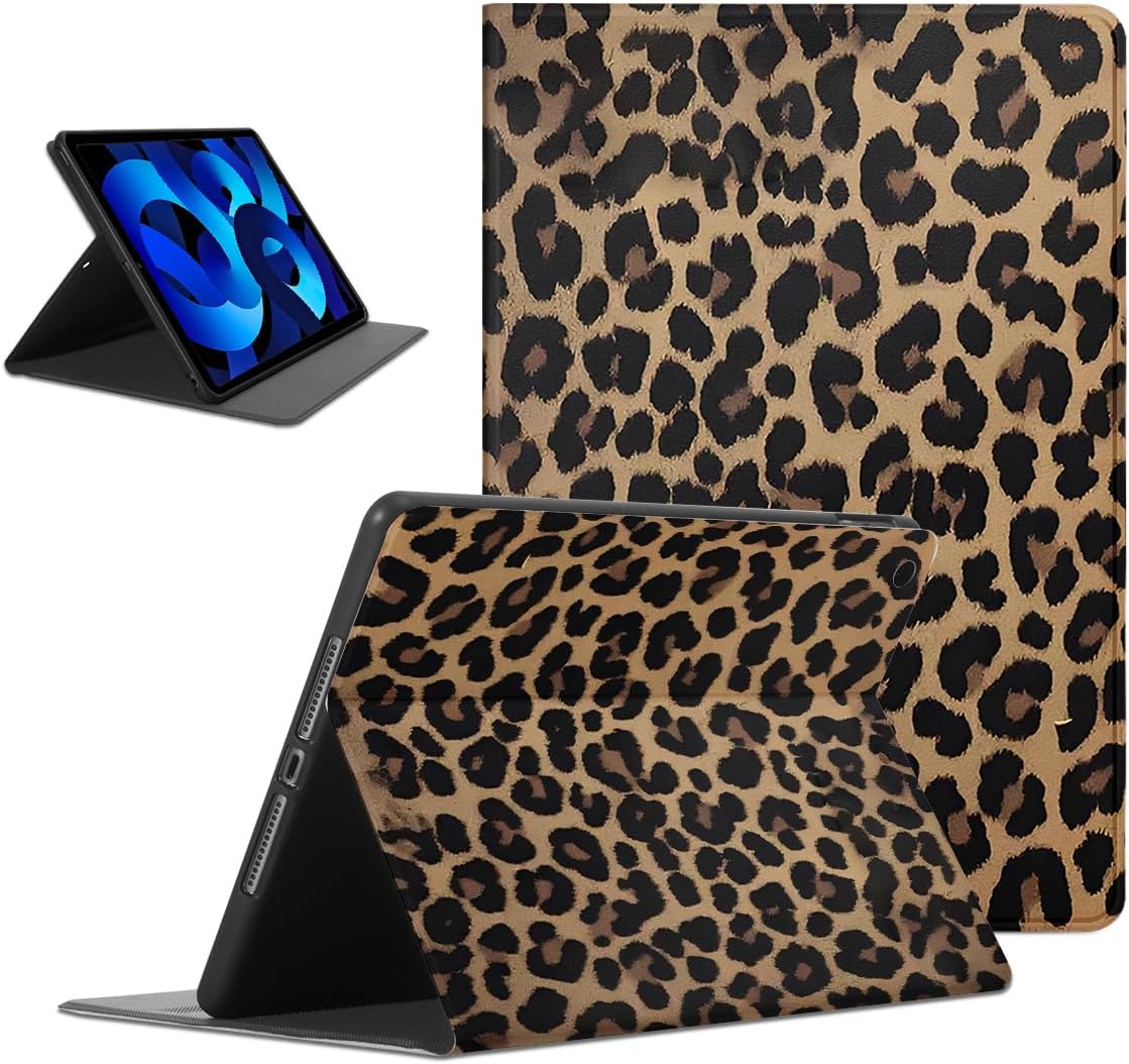 Cool Brown Cheetah Print Tablet Case for iPad 11th Gen 2025 11 Inch/2022 10.9 Inch, Trendy Unique Aesthetic Leopard Pattern Cases for Boy Girls Black Protection Cover Flip Leather PU Funda