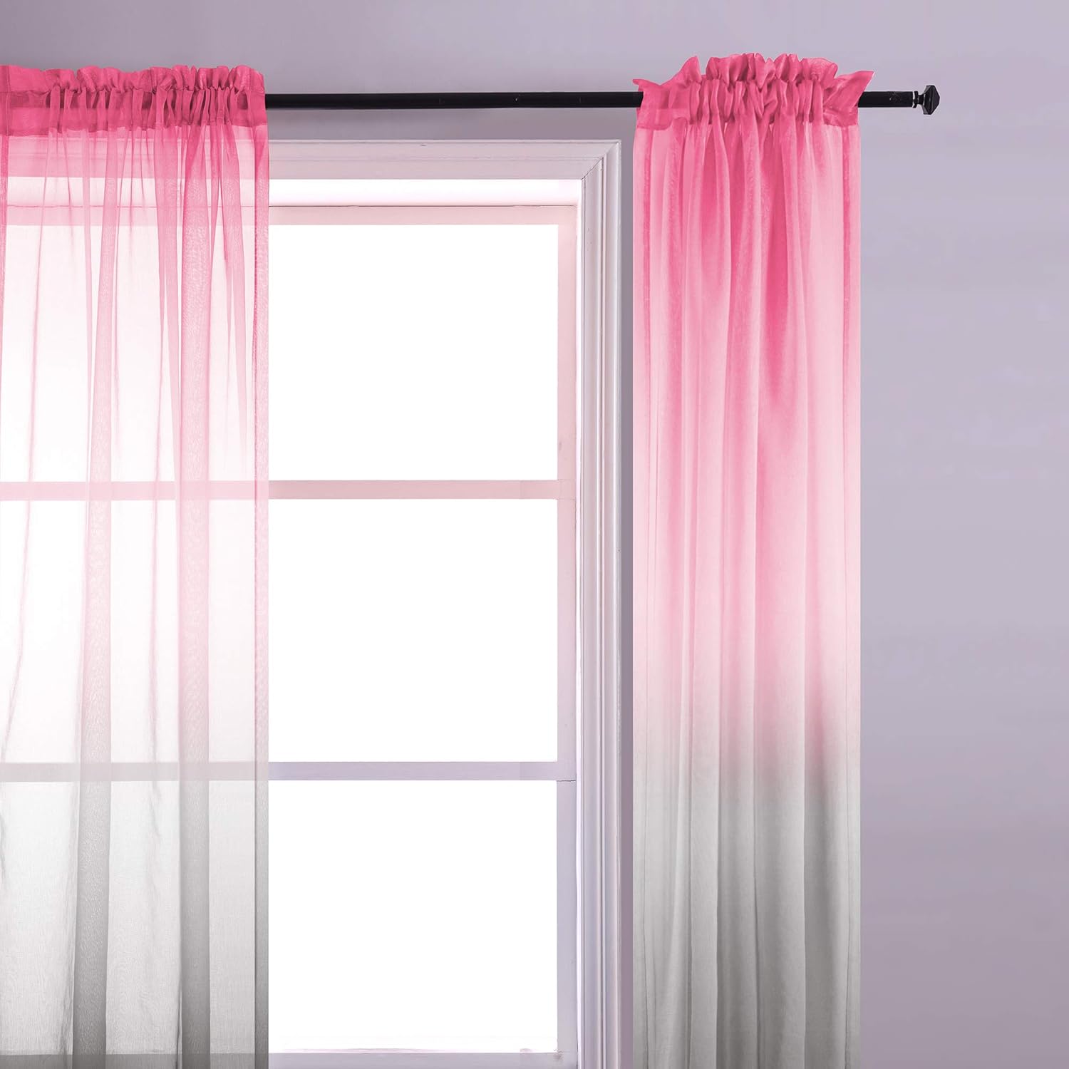 KOUFALL Pink and Grey Curtains for Bedroom Decor Set of 2 Panels Rod Pocket Ombre Window Sheer Curtains for Girls Room Decorations Baby Nursery Living Room 52 x 84 Inches Long Pink Gray