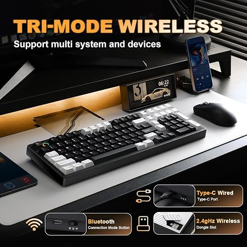 YUNZII AL98 QMK/VIA Wireless Mechanical Gaming Keyboard, Full Aluminum, BT/2.4G/USB-C, Pre-Lubed Hot Swappable Linear Switches Gasket Mount 1800 Layout (Black, Milk V2 Switch) - 3