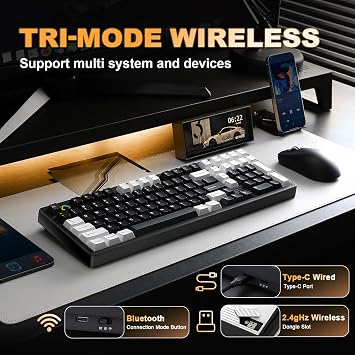 YUNZII AL98 QMK/VIA Wireless Mechanical Gaming Keyboard, Full Aluminum, BT/2.4G/USB-C, Pre-Lubed Hot Swappable Linear Switches Gasket Mount 1800 Layout (Black, Milk V2 Switch)