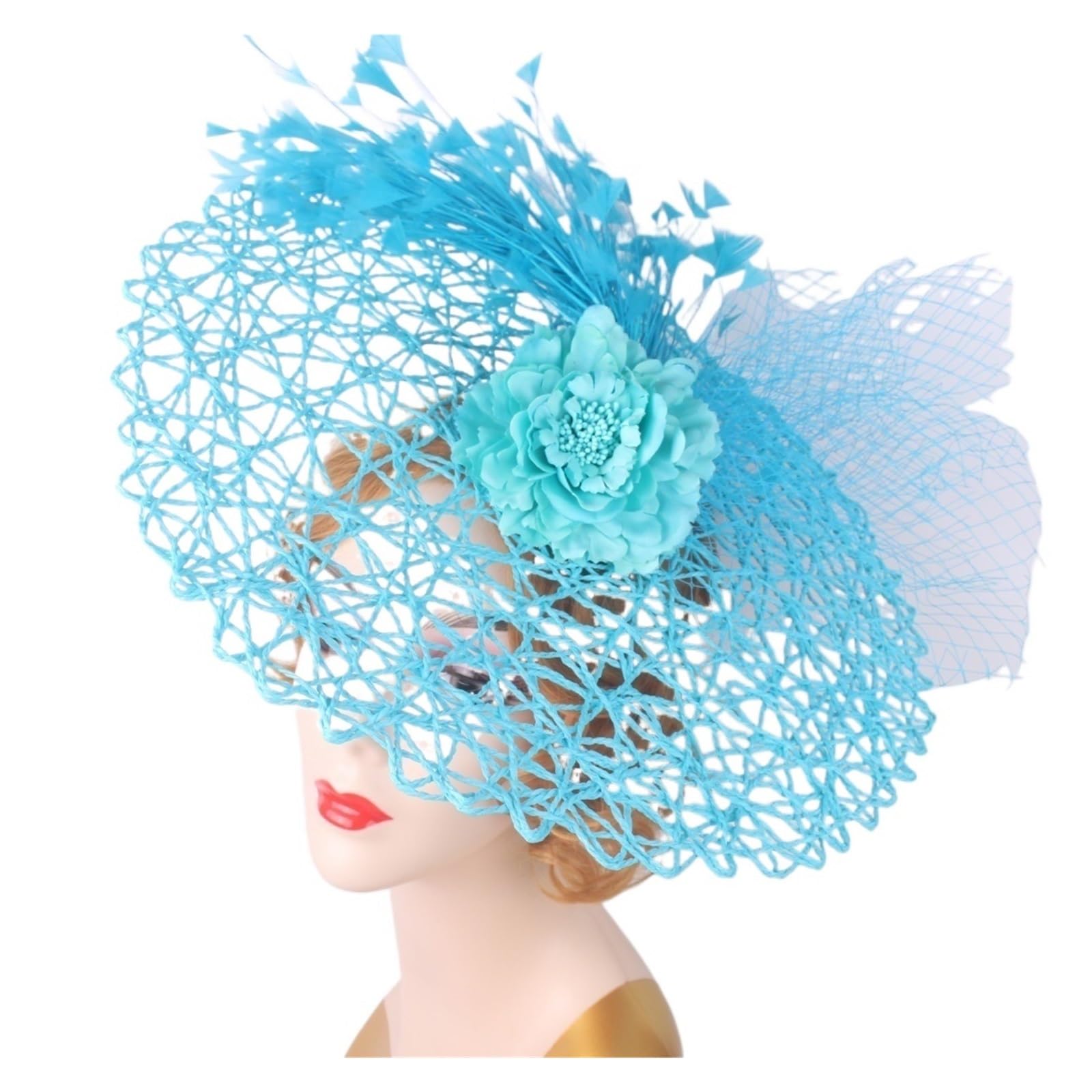 HEUchuan Fascinator Wedding Headpieces Women Flower Headwear for Hat Cocktail Fascinators Headband Bridal Pillbox Cap(SKY BLUE)