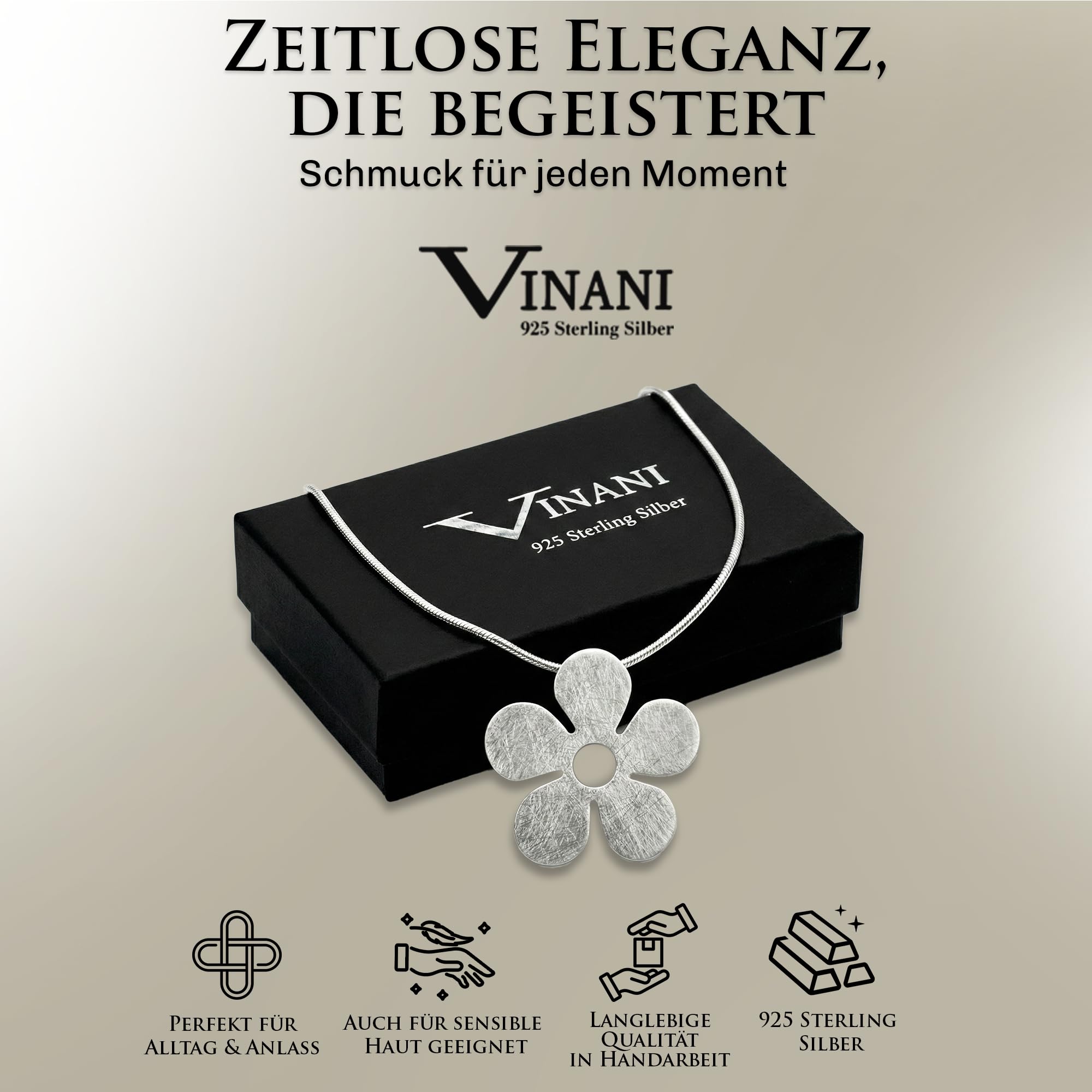 Vinani Blüten Anhänger mit Schlangenkette aus 925 Sterling Silber, ABPG-S | gebürstete Oberfläche, Blume Design, Italien Kette, nickelfrei, antiallergisch, Geschenk für Damen