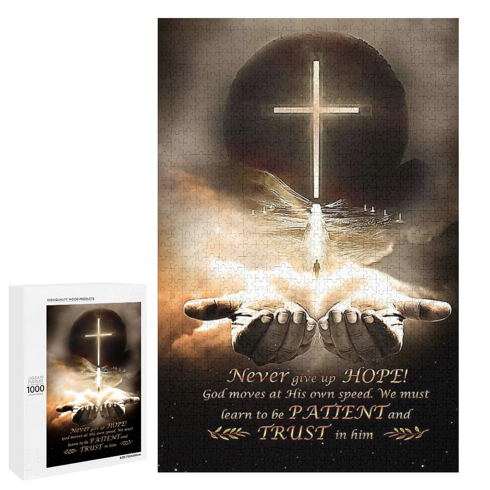 Jigsaw Puzzles for Adults Never Give up Hope Jesus 1000 Pieces Wooden Jigsaw Puzzle for Adults and Kids Educational Puzzle Decorations Gift, Style-15