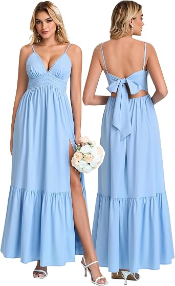 KUTUMAI Summer Floral Maxi Beach Boho Sundress Lace Bow V Neck Long Flowy Engagement Bridal Baby Shower Dress Women 2026