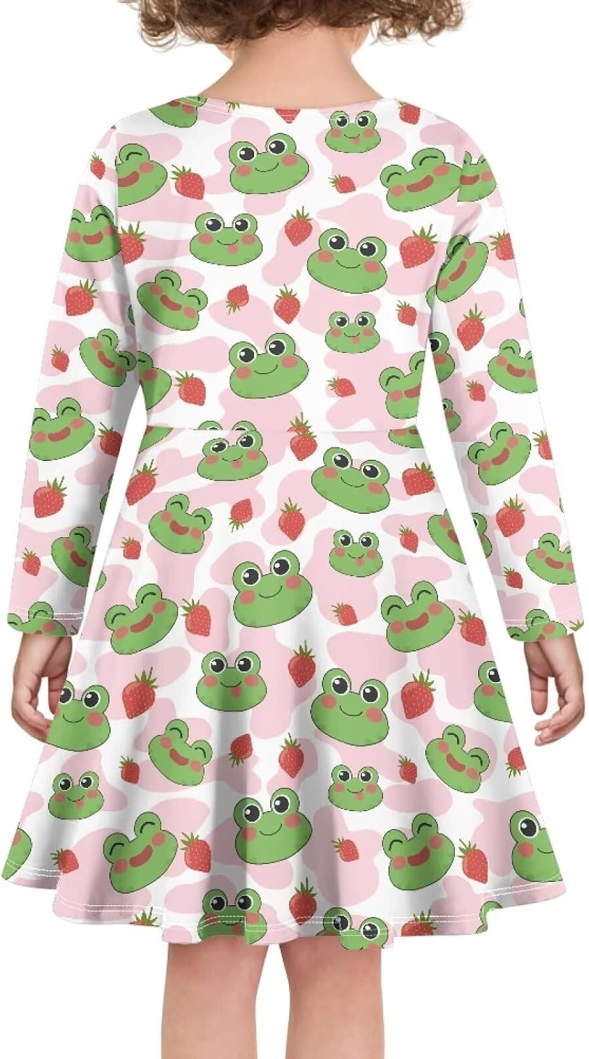 Cute Long Sleeve Dresses for Girls Size 3-16 Knee Length Dresses Girls Skater Dress for Casual Winter