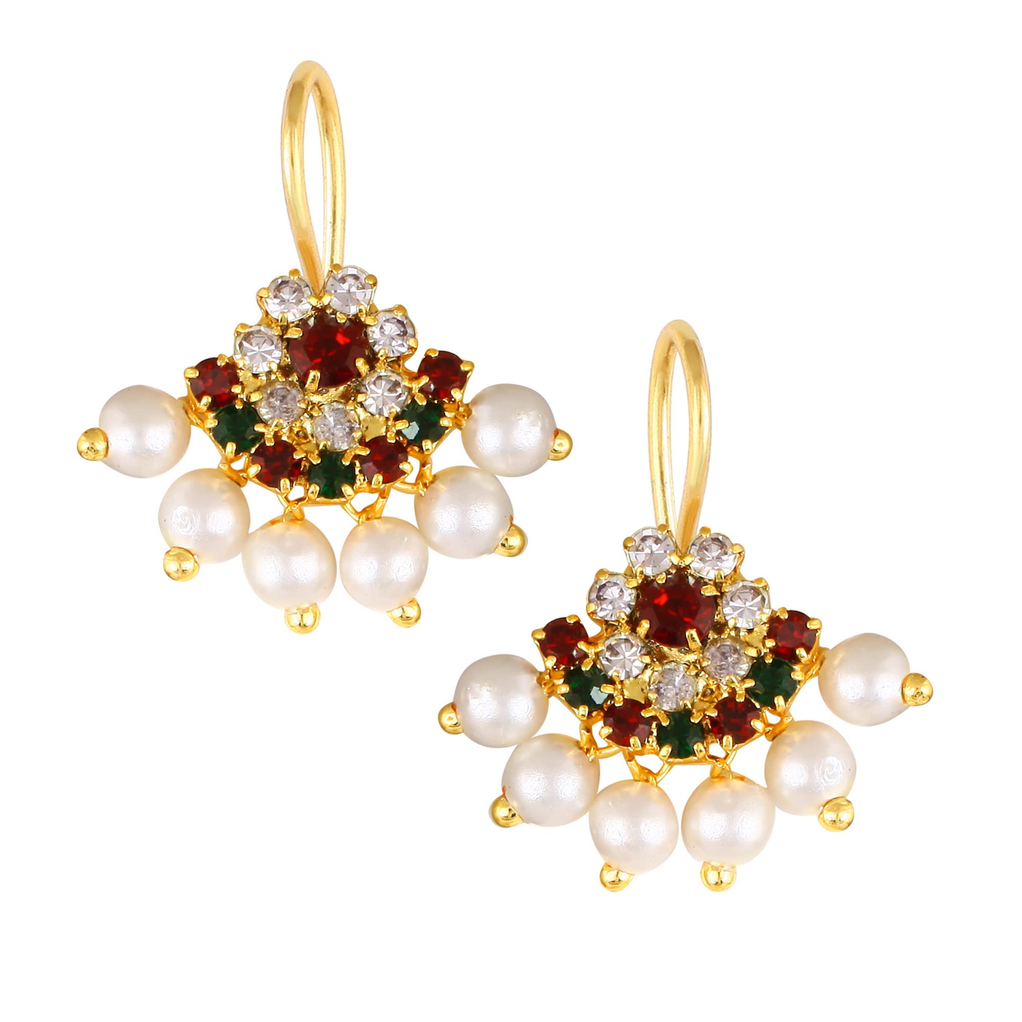 VFJ VIGHNAHARTA FASHION JEWELLERYWomen Maharastrian Bugadi Gold Plated Alloy Stones & Beads Studded Press Earrings