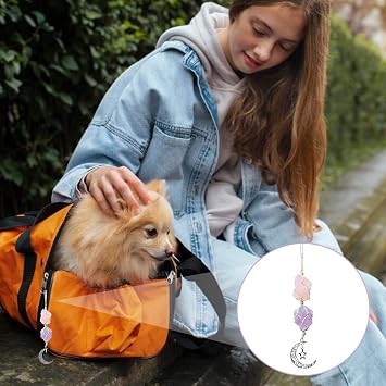 Hanging Crystal Guardian Pendant Ornament for Car, Rose Quartz Amethyst | Purple Crystal Car Mirror Hanging Accessories Crystal Stones Reiki Bohemian Witchy Spiritual Gifts for Women