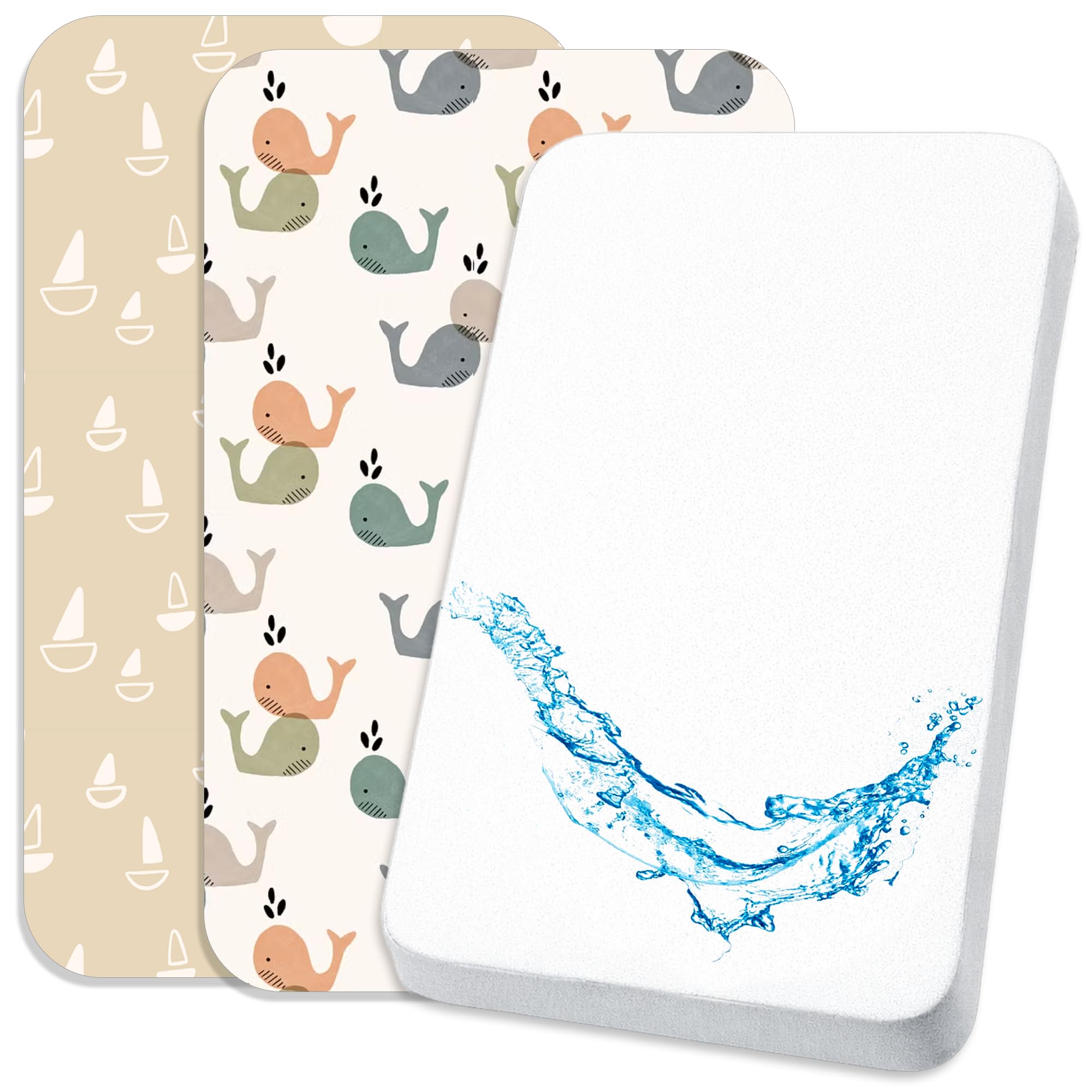 Lovely Hippo 2X Spannbettlaken 80x160 cm 100% Baumwolle + 1X Matratzenschoner 100% wasserdichtem Material - Set 3X - ÖKO-TEX Zertifikat (Walbabys, 80 x 160 cm)