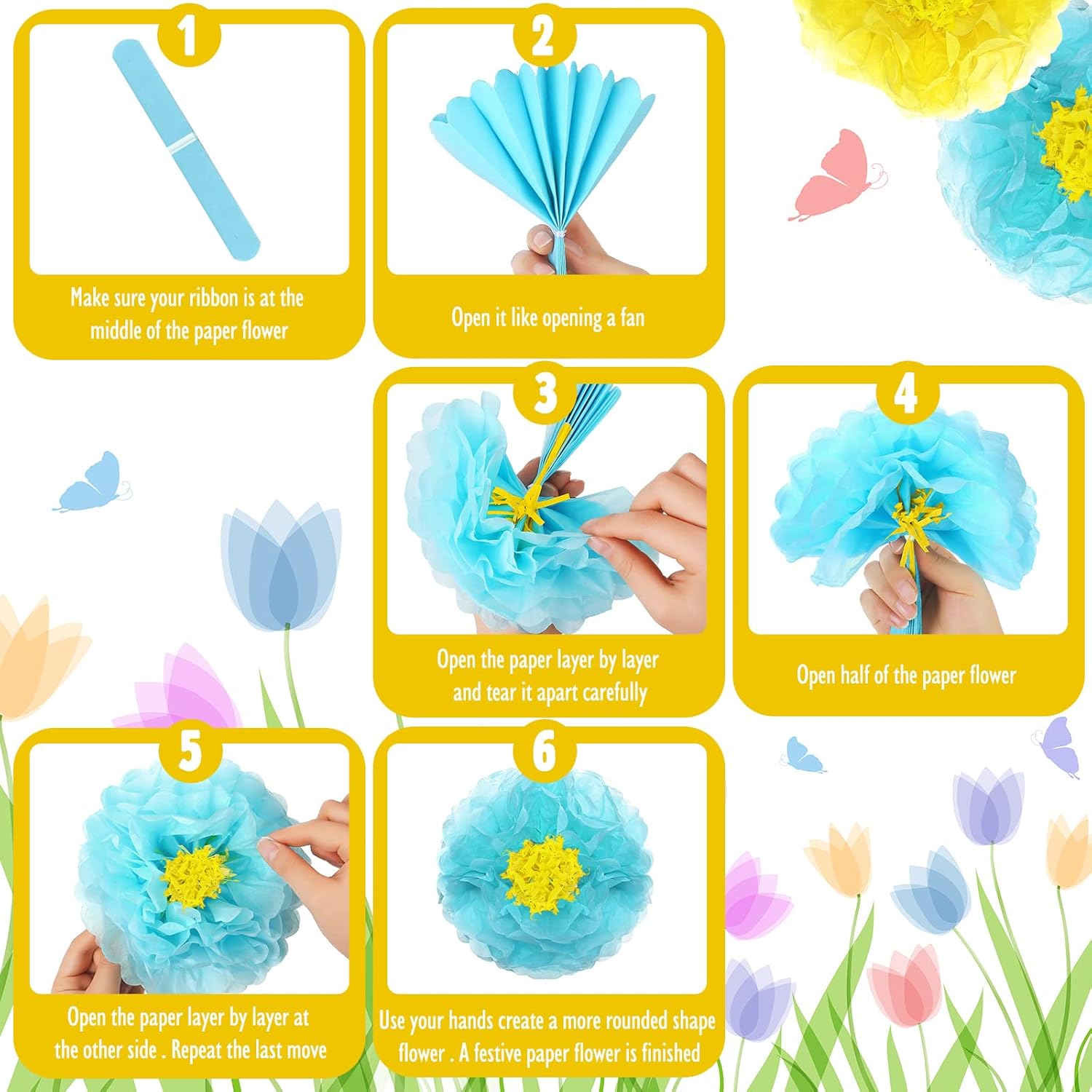 Outus 23 Pcs Colorful Fiesta Paper Flowers Tissue Paper Flowers 6-10'' Assorted Mexican for Cielito Lindo Party Hawaiian Carnival Rainbow Theme Birthday Decorations Baby Shower Wedding (Pack of 2)