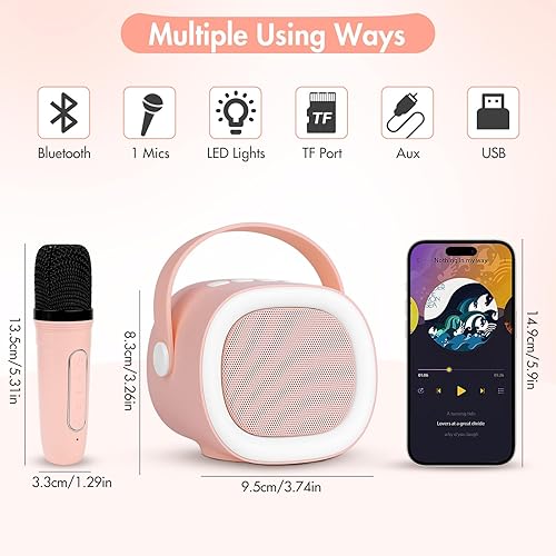 Miniatura 4 de ALLOMN Mini máquina de karaoke para niños, altavoz Bluetooth portátil con luces LED RGB, juego de altavoces de micrófono con micrófono inalámbrico