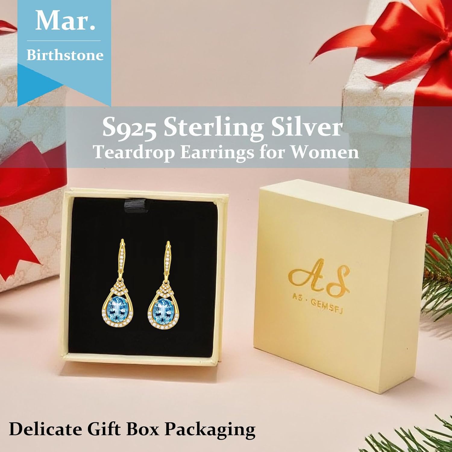 18K G Plated Sterling Silver Birthstone Dangle Earrings for Women | Oval Cut CZ Crystal Teardrop Leverback Earring Hypoallergenic | Bride Wedding Gifts | Anniversary Jewelry Birthday Gifts