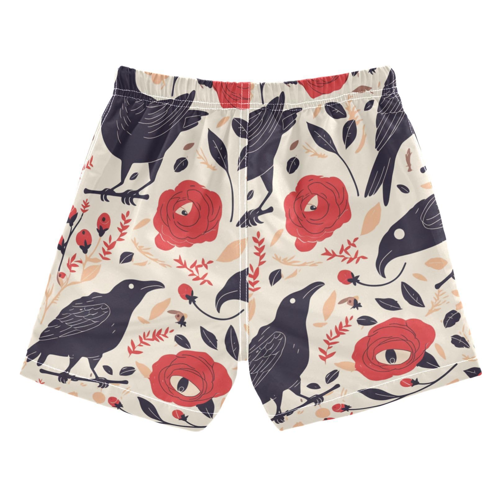 Zathe Red Roses with Eyeballs and Black Crows Toddler Swim Shorts Quick Dry Boys Kayaking Shorts Kids Swimwears Funny Presents 2T