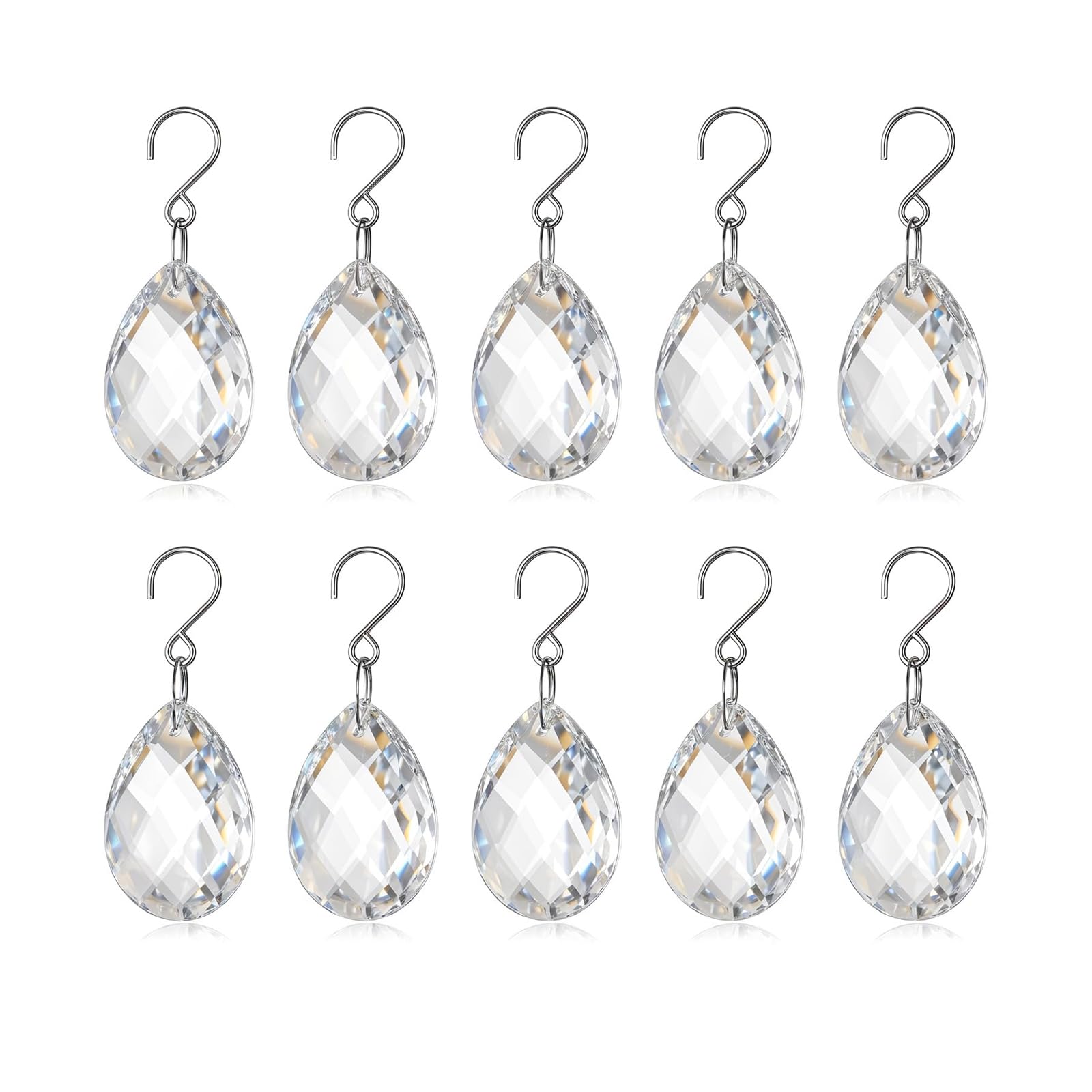 Crystal Prism Pendants 10 Piece Set, Teardrop Chandelier Ornaments with Metal Hooks for Window Decor, Lamp Accent and Crafting Use Crystal Prism Pendant Chandelier Replacement Teardrop Ornament Clear