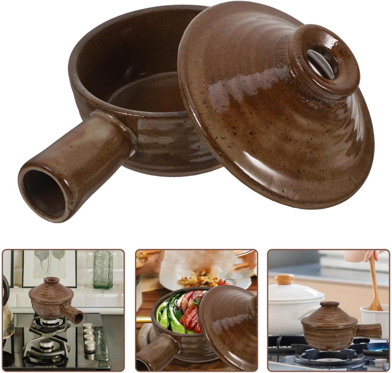 Tofficu Stoneware Casserole with Lid 6.69X4.72X1.96In Nonstick Household Stewpan Microwave Oven Clay Pot for Rice Noodles Soup and Hot Pot Cooking