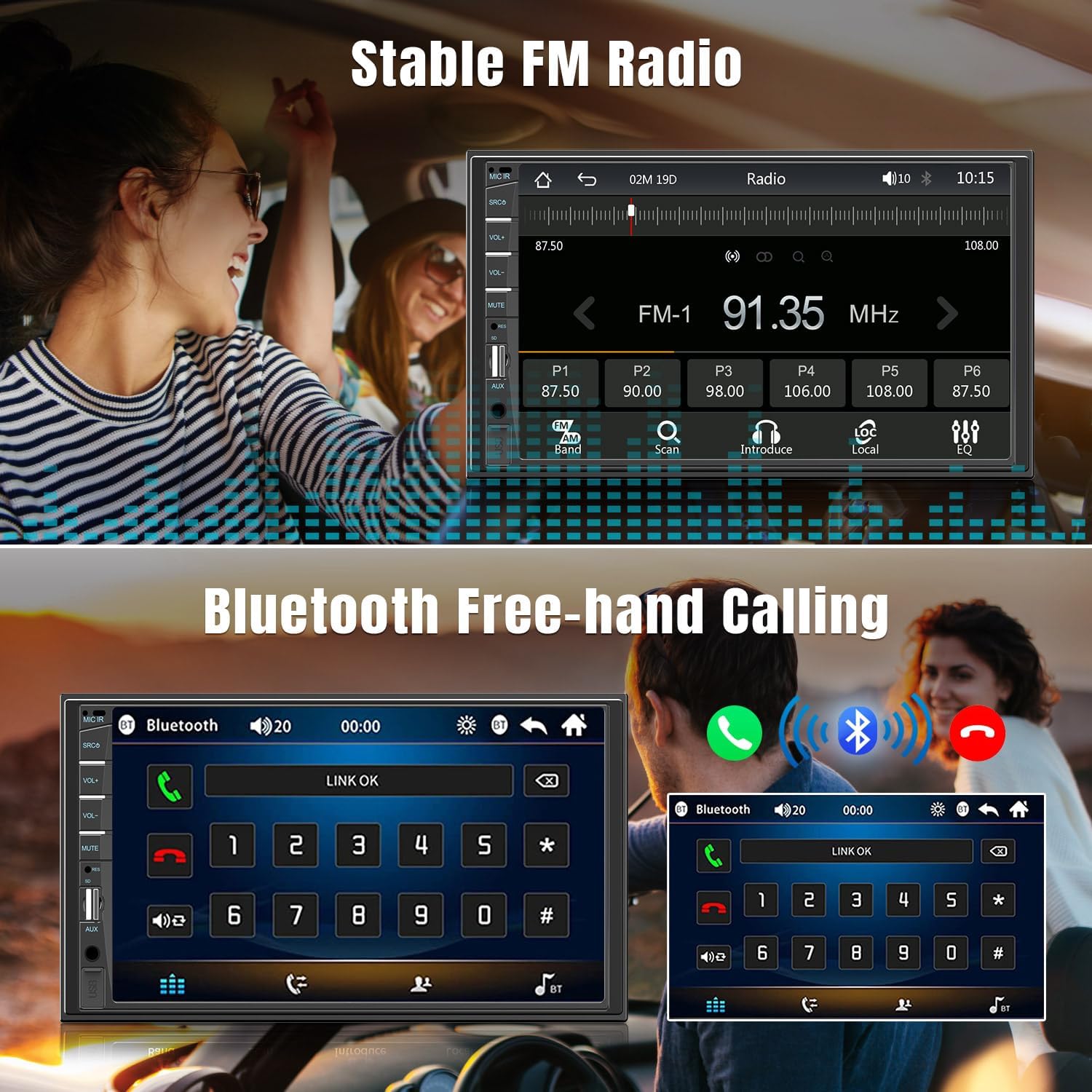 Naifay Double Din Car Stereo with Wireless Apple Carplay Android Auto, 7inch Touchscreen Car Radio with Bluetooth, Car Audio Receivers, Backup Camera, Mirrorlink, FM, SWC, GPS, USB/AUX/TF/Subwoofer
