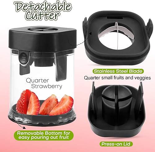 Miniatura 5 de Cortador de frutas pequeño, cortador creativo de fresas y uvas, haciendo rápidamente ensalada de frutas y verduras (negro)