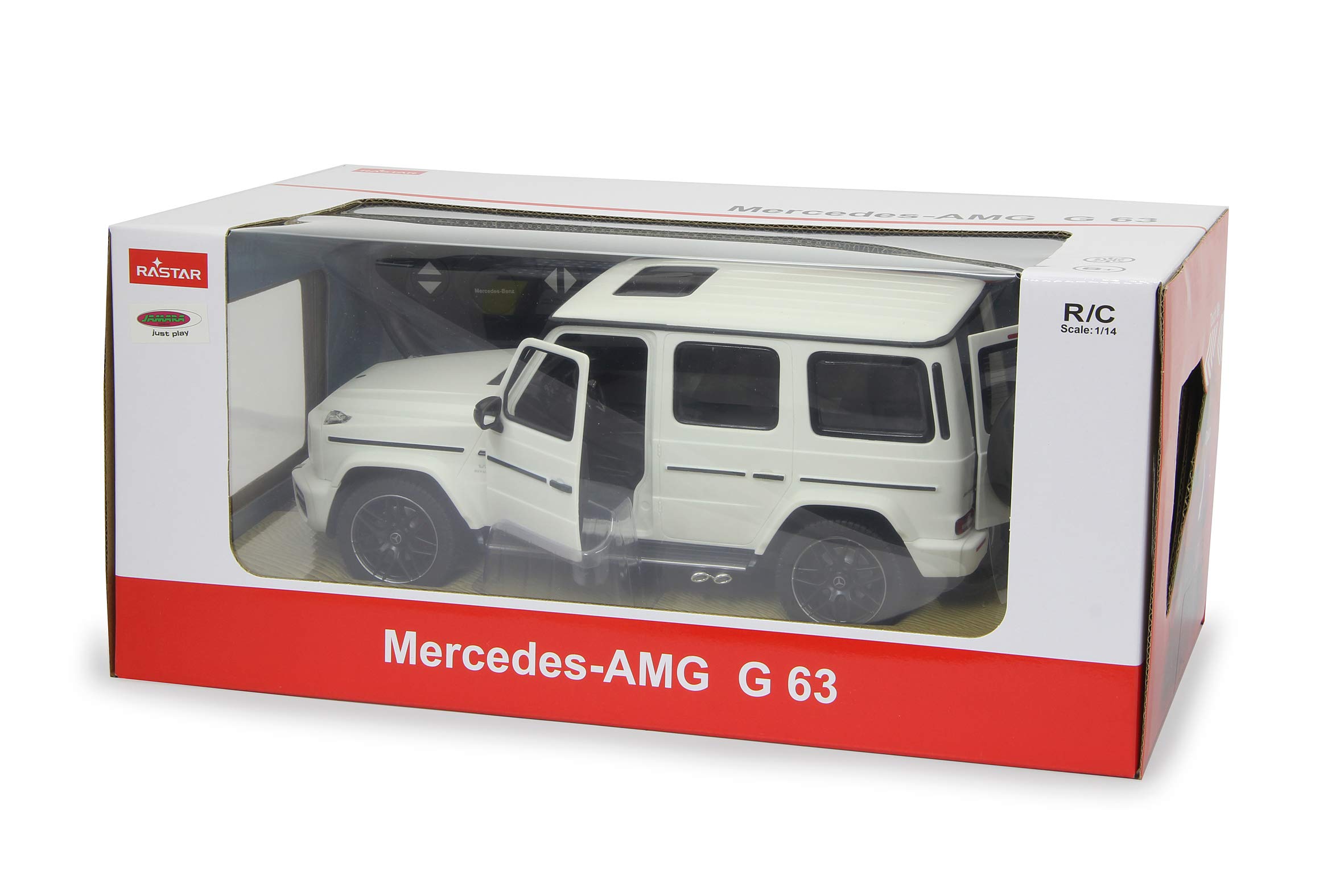 JAMARA 405177 - Mercedes-AMG G63 1:14 2,4 GHz - oficjalnie licencjonowany, do 1 godziny jazdy przy ok. 11 km/h, idealnie odtworzone detale, wysokiej jakości wykonanie, biały