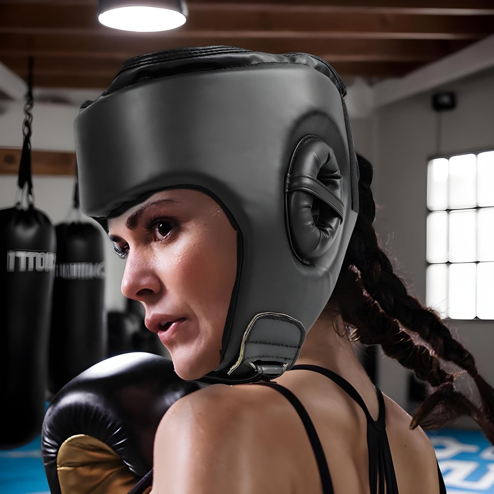 Kask bokserski, nakrycie głowy MMA, kask sparingowy, 70 cm, regulowane dopasowanie, wyściełana konstrukcja, zdejmowany grill na twarz, wszechstronne zastosowanie do ochrony policzków, czoła i uszu