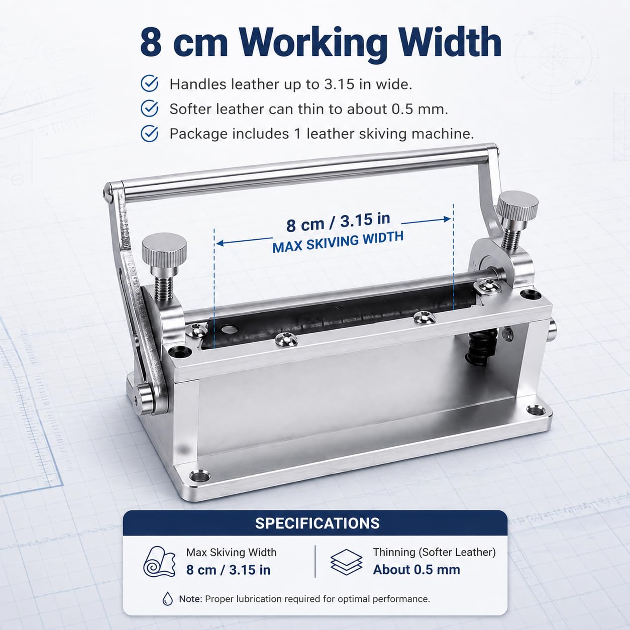Máquina para pelar cuero manual, 8 cm de ancho, adelgazamiento cuero suave