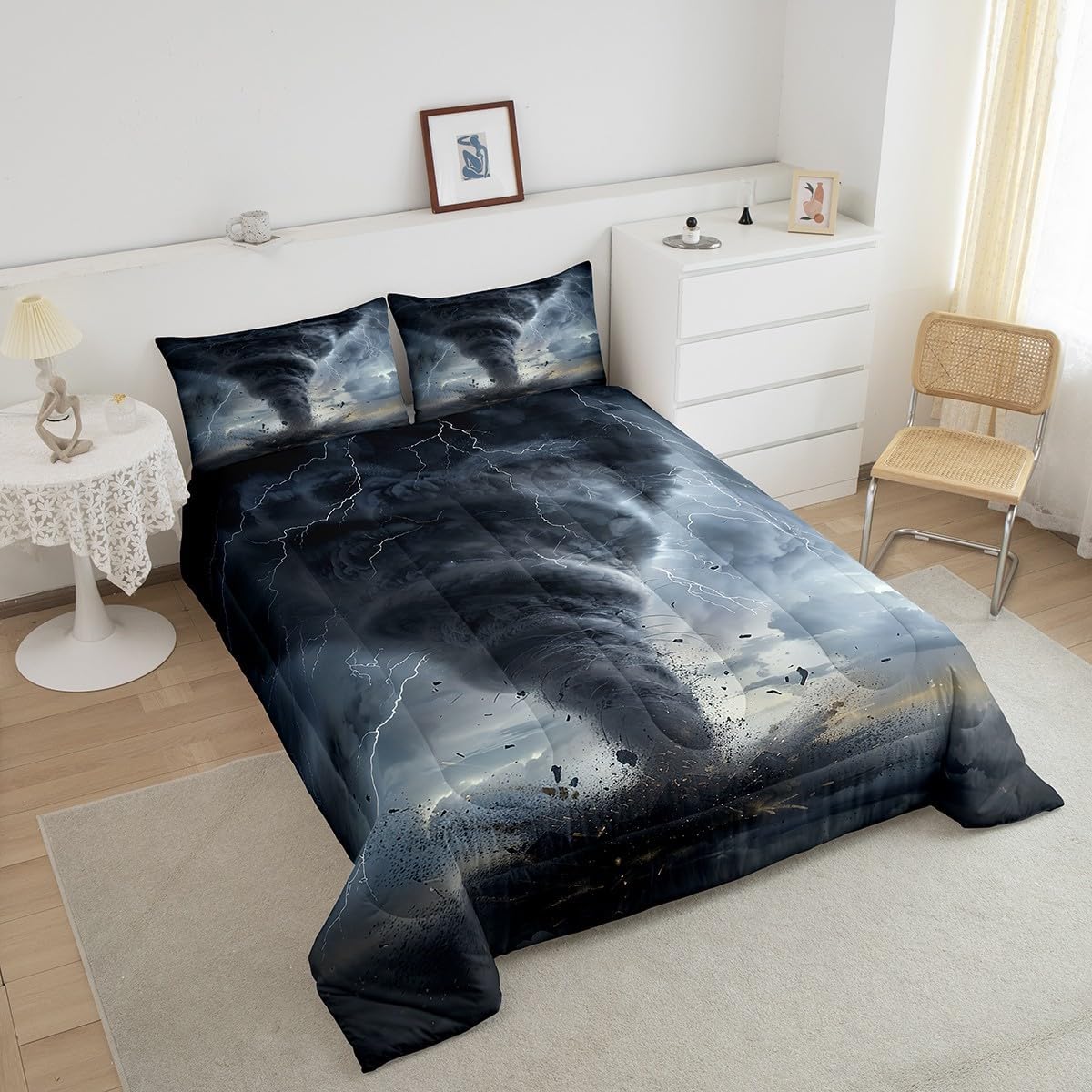 3D Tornado Comforter Set for Teens Lightning Bedding Set Natural Disaster Bedding Home Decor for Kids Comforter Twin Size 2 Pcs Tornado Pattern Quilted Duvet Set 1 Comforter with 1 Pillowcase - Image 4