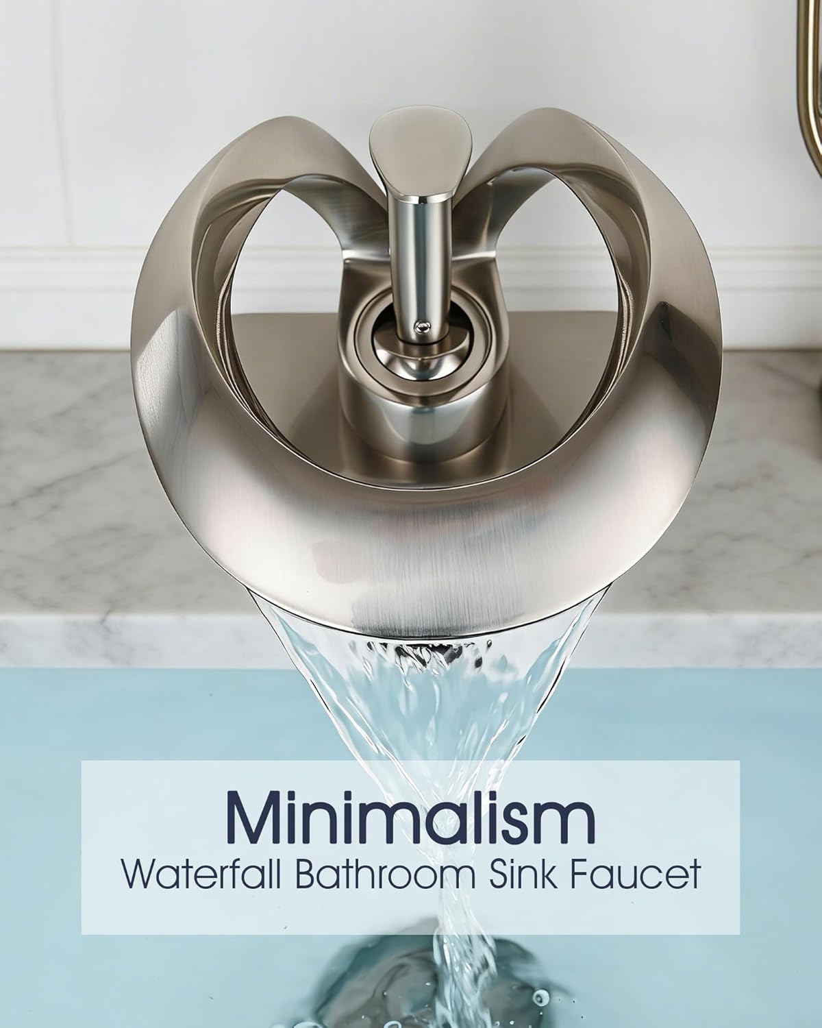 Elegant Bathroom Sink Faucet Single Hole,AUU Waterfall Brushed Nickel Vanity Sink Faucet Solid Brass,Single Handle Basin Tap with Pop Up Drian Deck Plate Supply Line (Brushed Nickel, Short) - Image 4