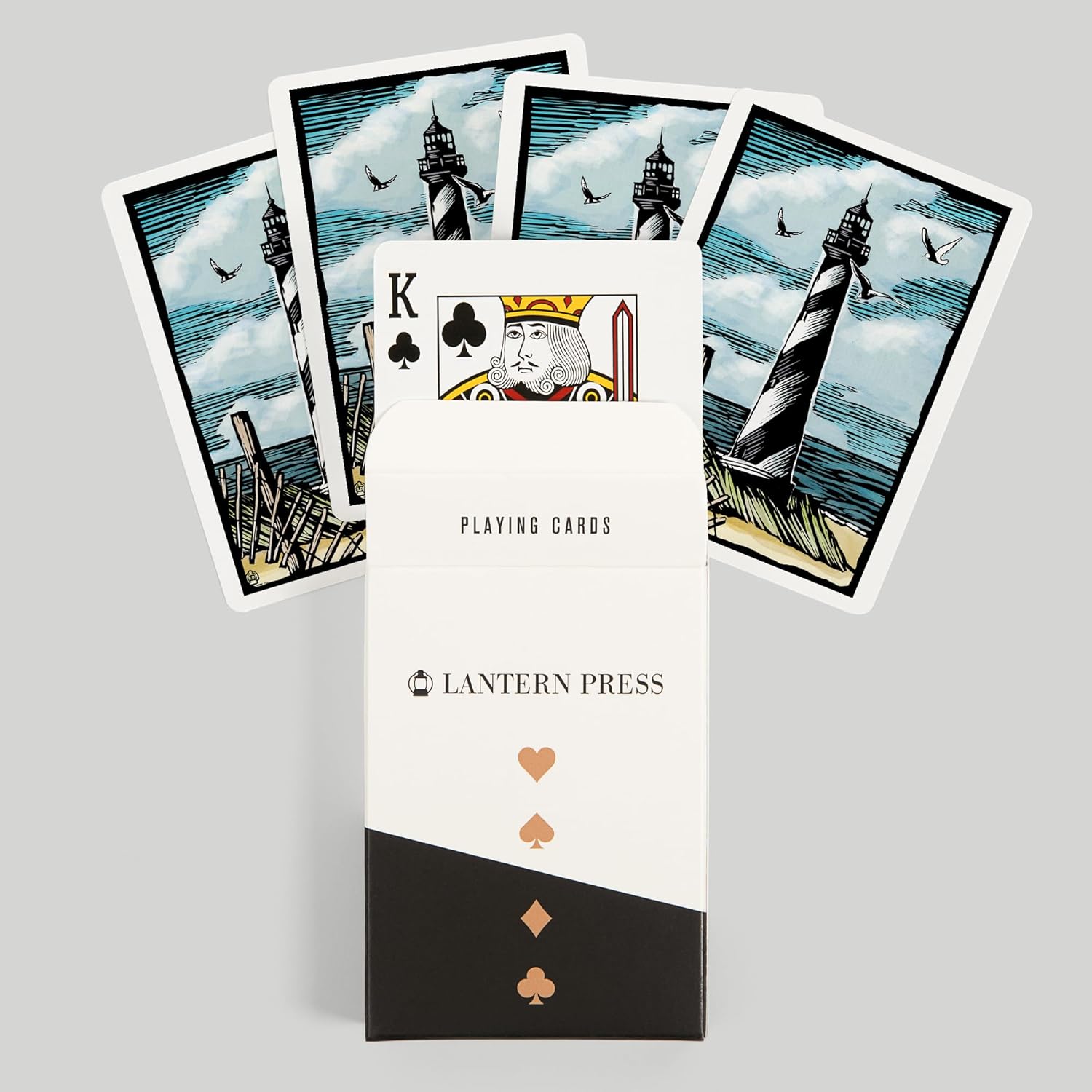 Lantern Press Lighthouse, Scratchboard, 52 Playing Cards for Adults, Poker Size Card Deck