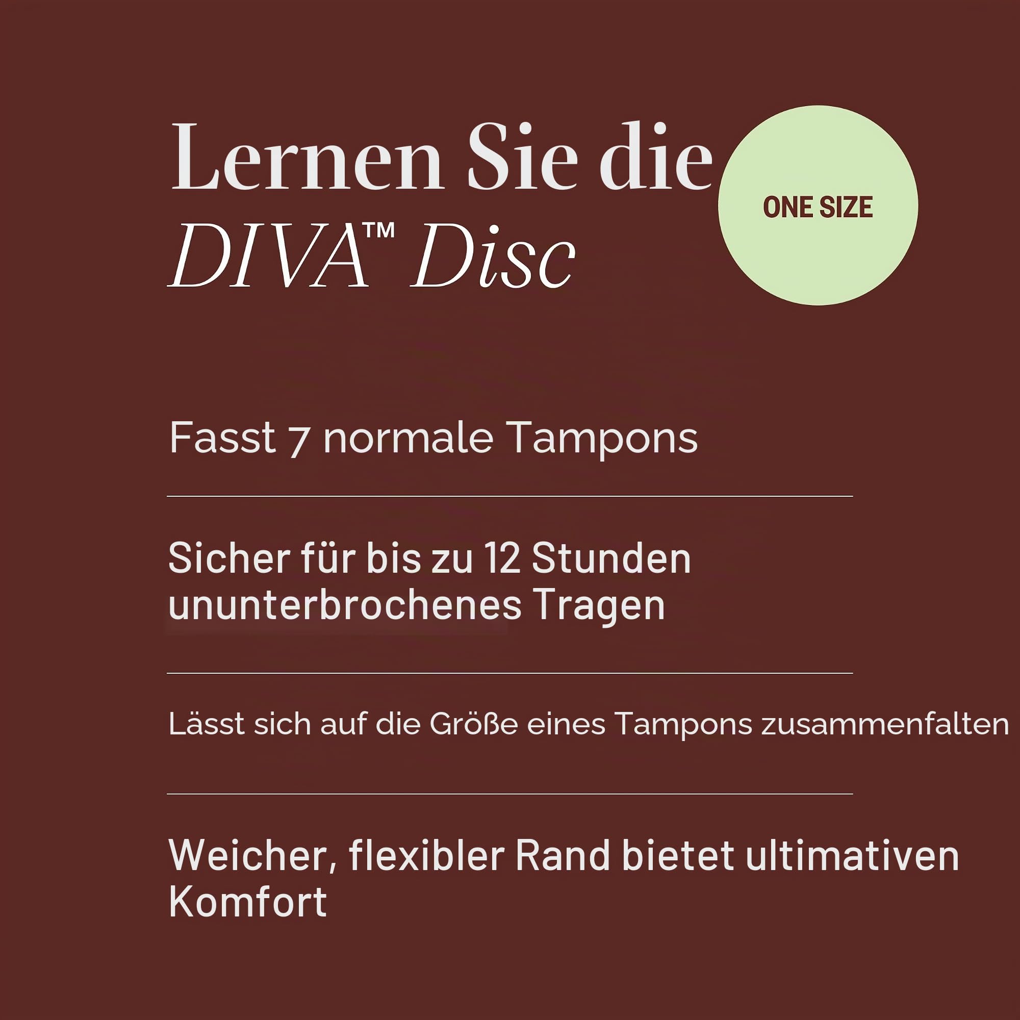 Diva Disc von DivaCup – Einheitsgröße – 12 Stunden Schutz – medizinisches Silikon – sichere Menstruationsalternative – hält 7 Tampons Durchfluss (36 ml)