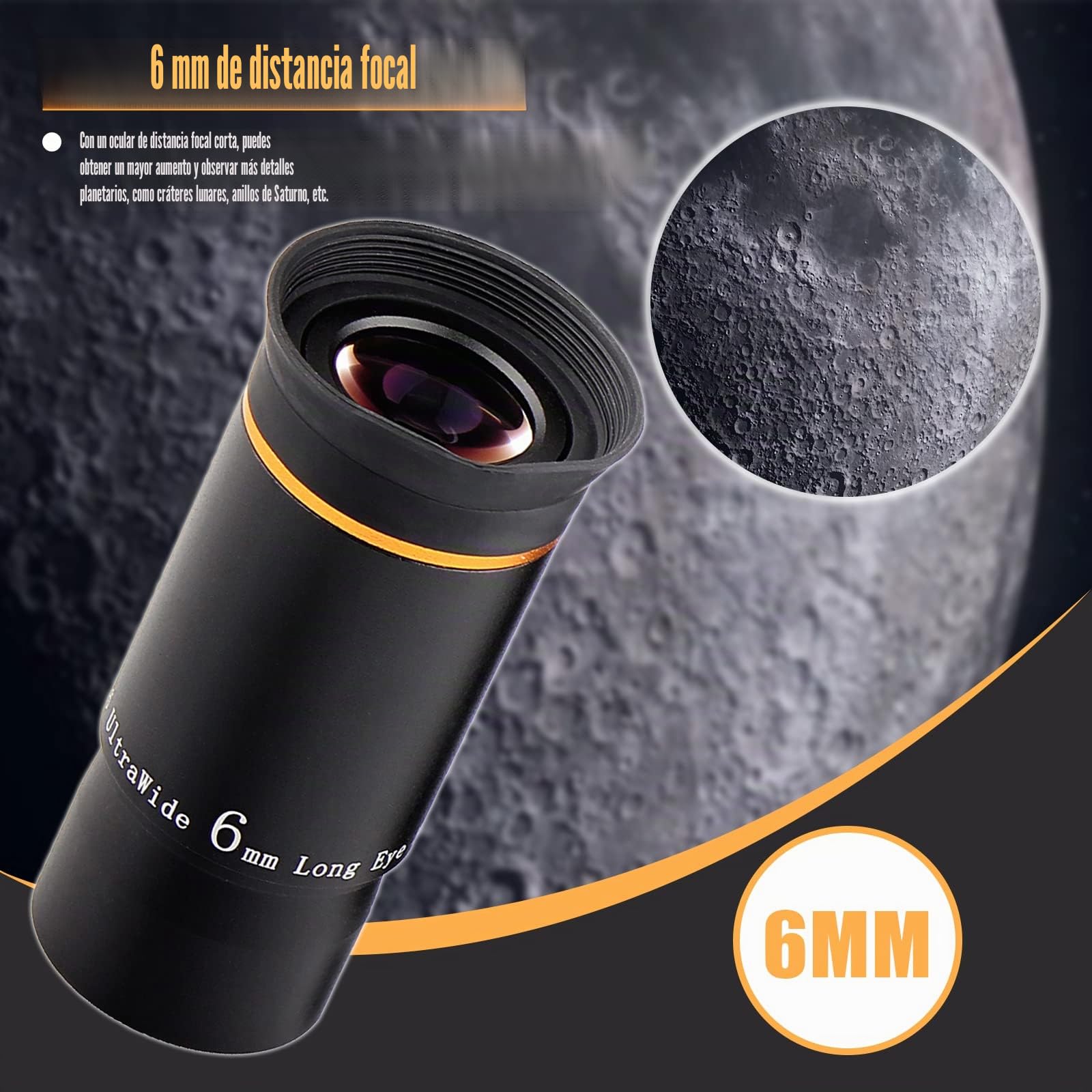 Svbony Ocular Telescopio 6mm 1.25", Ocular Ultra Gran Angular 66°, Metal Totalmente Ocular para Telescopio y Filtros