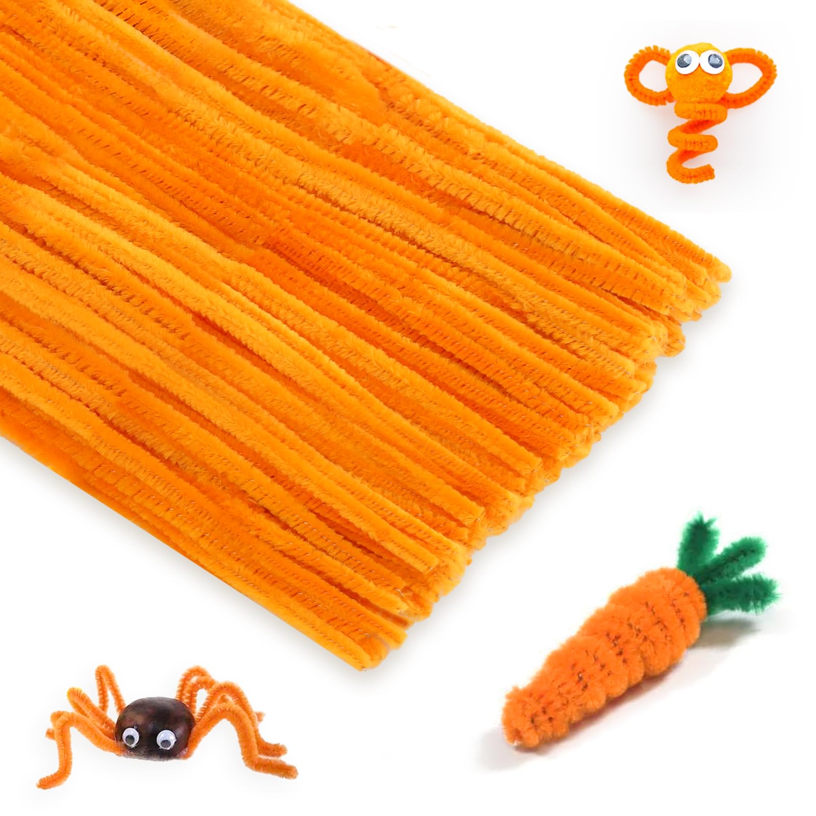 KINGLAKE Orange Pipe Cleaners for Craft, 100pcs 30cm x 6mm Chenille Long Halloween Craft Pipe Cleaners Christmas Chenille Stems for DIY Crafting Pumpkin Xmas Decorations