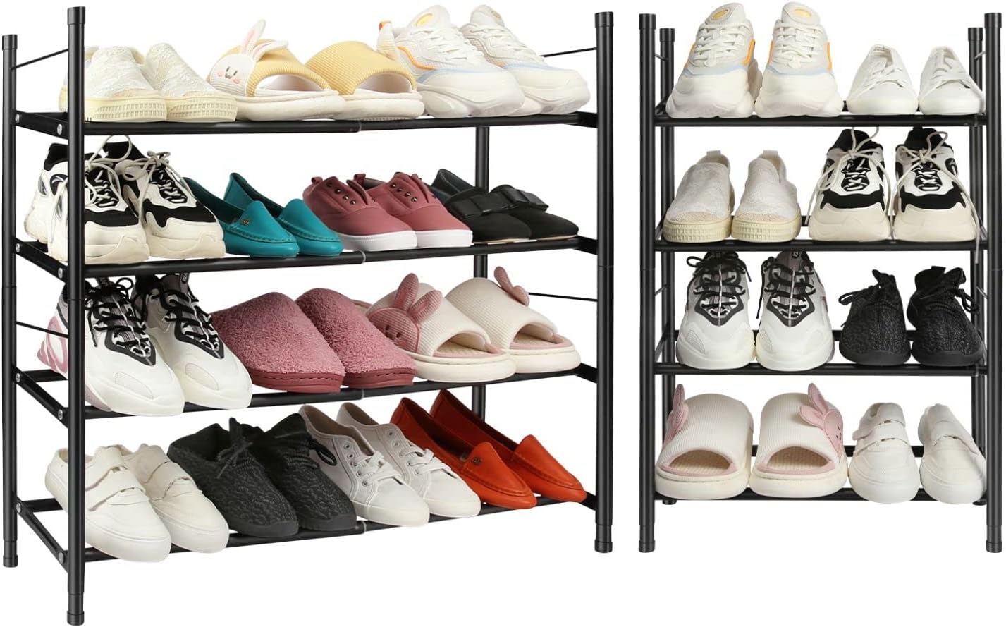 HITHIM 4-Tier Expandable Shoe Rack, Adjustable and Stackable Shoe Shelf Organizer ,Vertical Shoe Rack for Small Spaces,Sturdy Free Standing Shoe Racks for Entryway, Doorway and Bedroom Closet