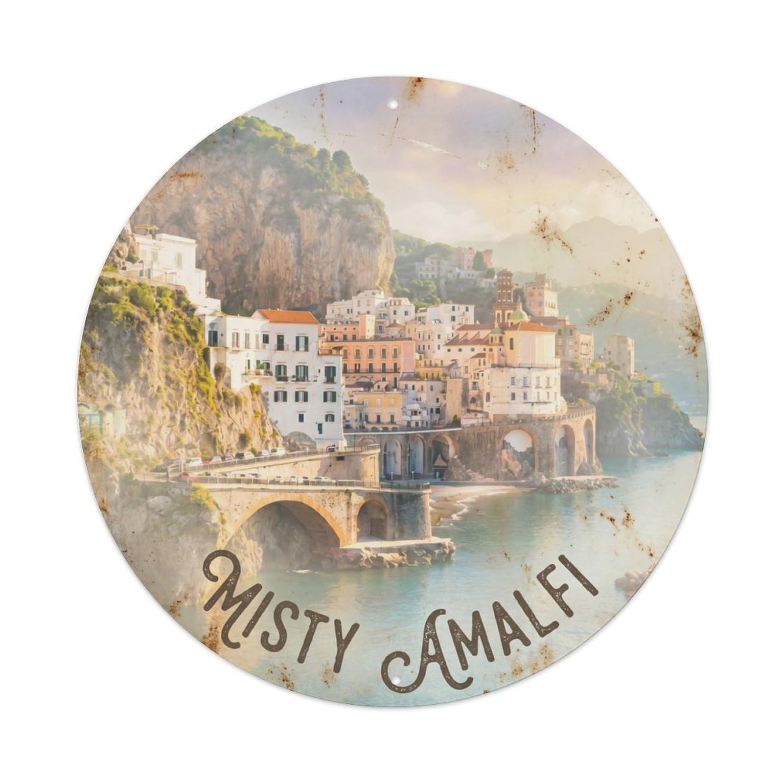 Vintage Travel Amalfi Coastal Morning Mist Metal Tin Sign Plaque