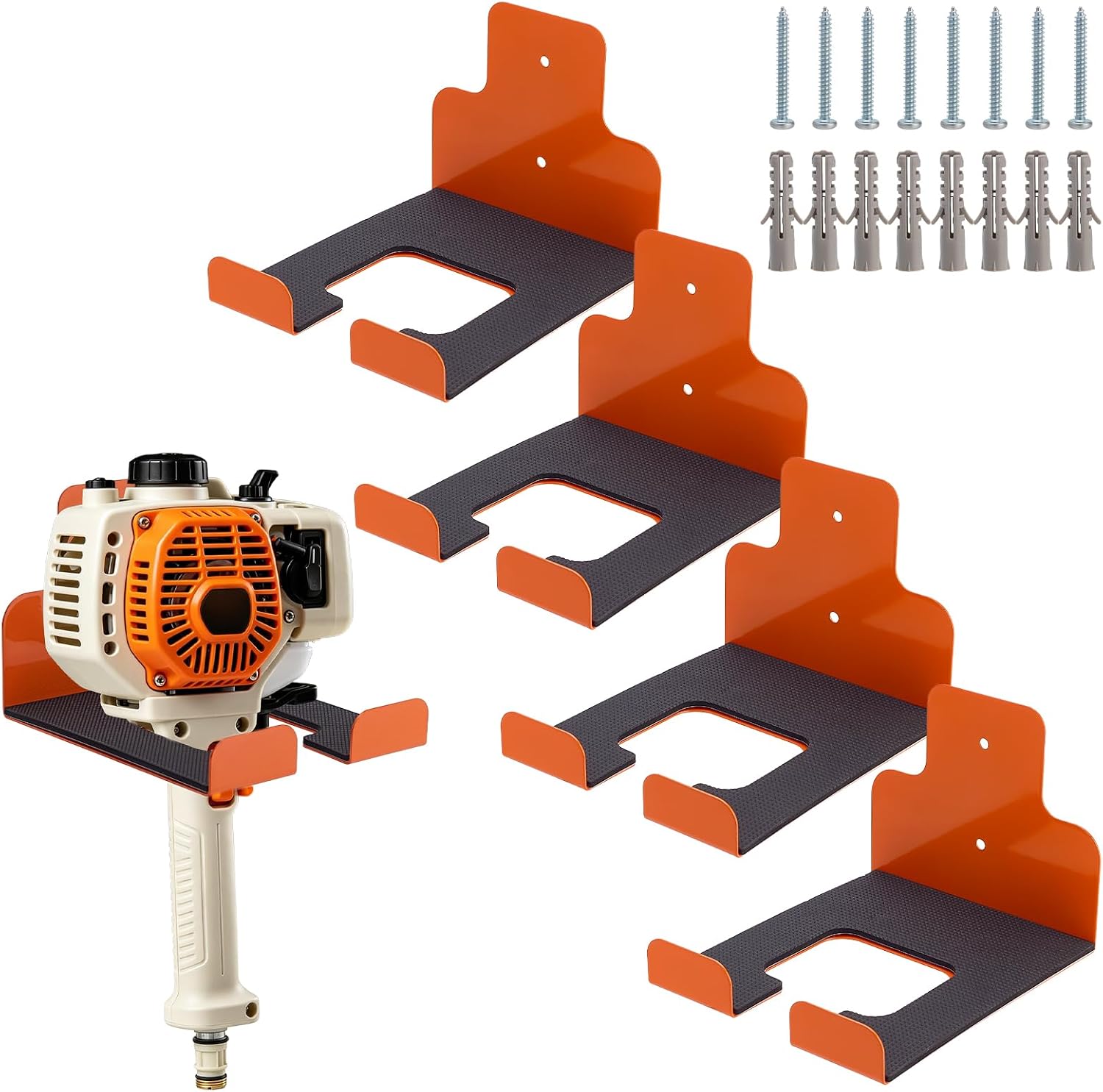 4 Pack Weed Eater Hanger, Heavy Duty Weed Wacker Wall Mount | Steel Tool Rack for String Trimmer, Hedge Trimmer, Chainsaw, Leaf Blower, Garage & Garden Storage
