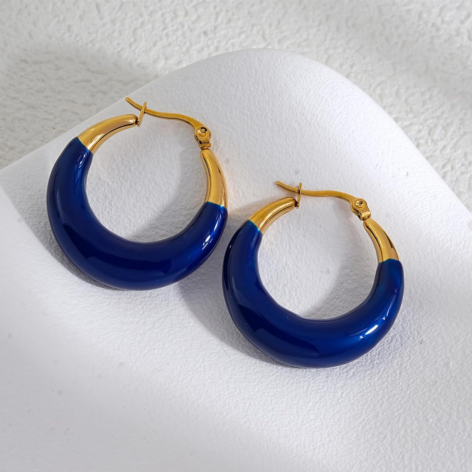 Colorful Enamel Hoop Earrings for Women 18K Real Gold Plated Hoop Earring Hypoallergenic Stainless Steel Enamel Earring Jewelry Gift for Wife Girlfriend - Image 6