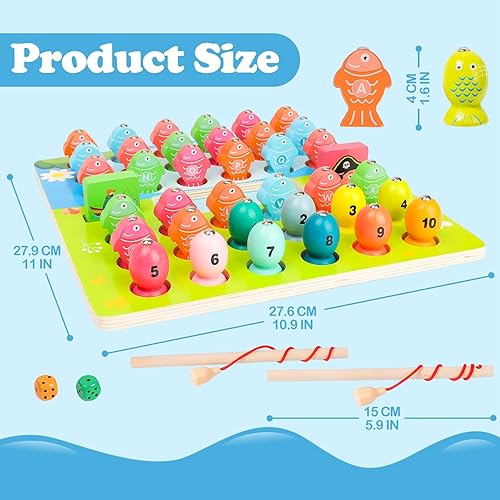 Miniatura 6 de Popsunny Montessori - Juguetes de aprendizaje para niños y niñas de 3, 4 y 5 años, juegos de mesa de pesca magnéticos de madera para niños, juegos