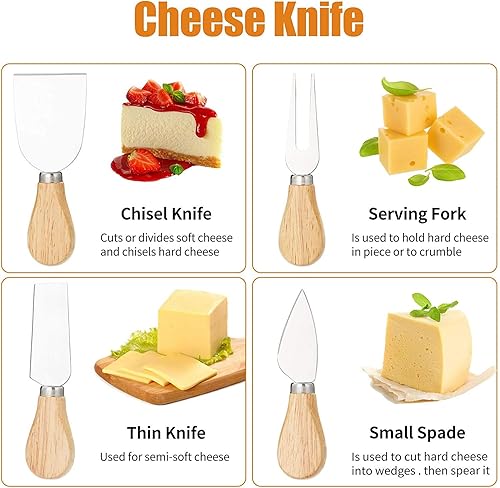 Miniatura 4 de Juego de cuchillos de queso de 12 piezas, acero inoxidable y madera, cubiertos de fiesta, viajes, servir cena, rebanar, untar, herramientas para