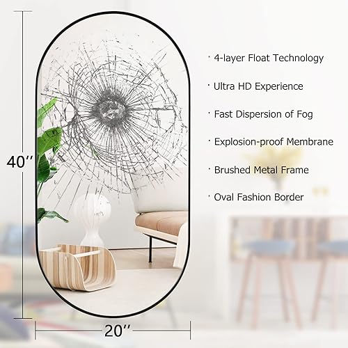 Miniatura 3 de Muzilife Oval Wall Mirror for Bathroom, 20" x40'' Capsule Mirror Vanity Wall Mirror with Metal Frame, Hang Horizontally or Vertically for Entryway,