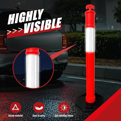 Miniatura 9 de CJ Safety - Poste de delineador de polietileno naranja de 44 pulgadas con banda reflectante de 10 pulgadas y base de goma reciclada de 10 libras,