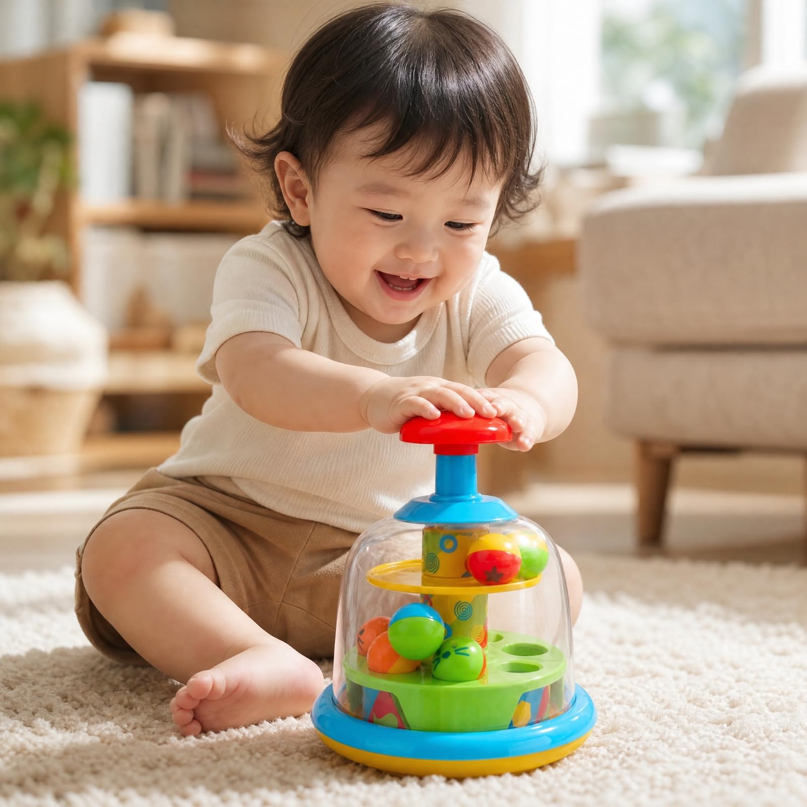 kowaku Giocattolo a Pressione con Palline Educativo Giocattolo Causa-Effetto Colorato Gioco con Cupola Trasparente per Neonati