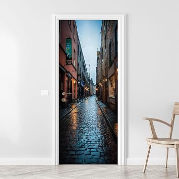 3D Door Sticker City Street Dublin Ireland Door Mural Peel and Stick Self-Adhesive Door Decal Removable Wallpaper Poster Home Decor for Bedroom 30.3"x78.7"